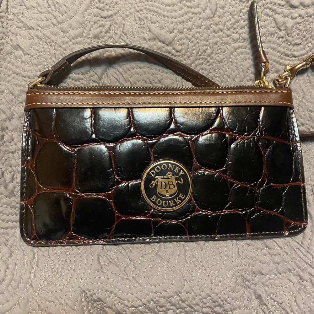 Dooney & Bourke Black and Brown Croc-Embossed Clutch - Picture 3 of 6